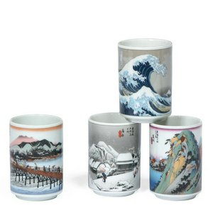Japanese Landscape Print Teacup Set of 4