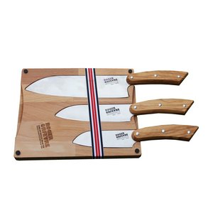 3 Santoku Knives Set with Cutting Board