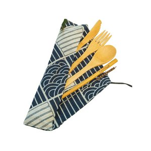 Bamboo Travel Cutlery Set - Blue